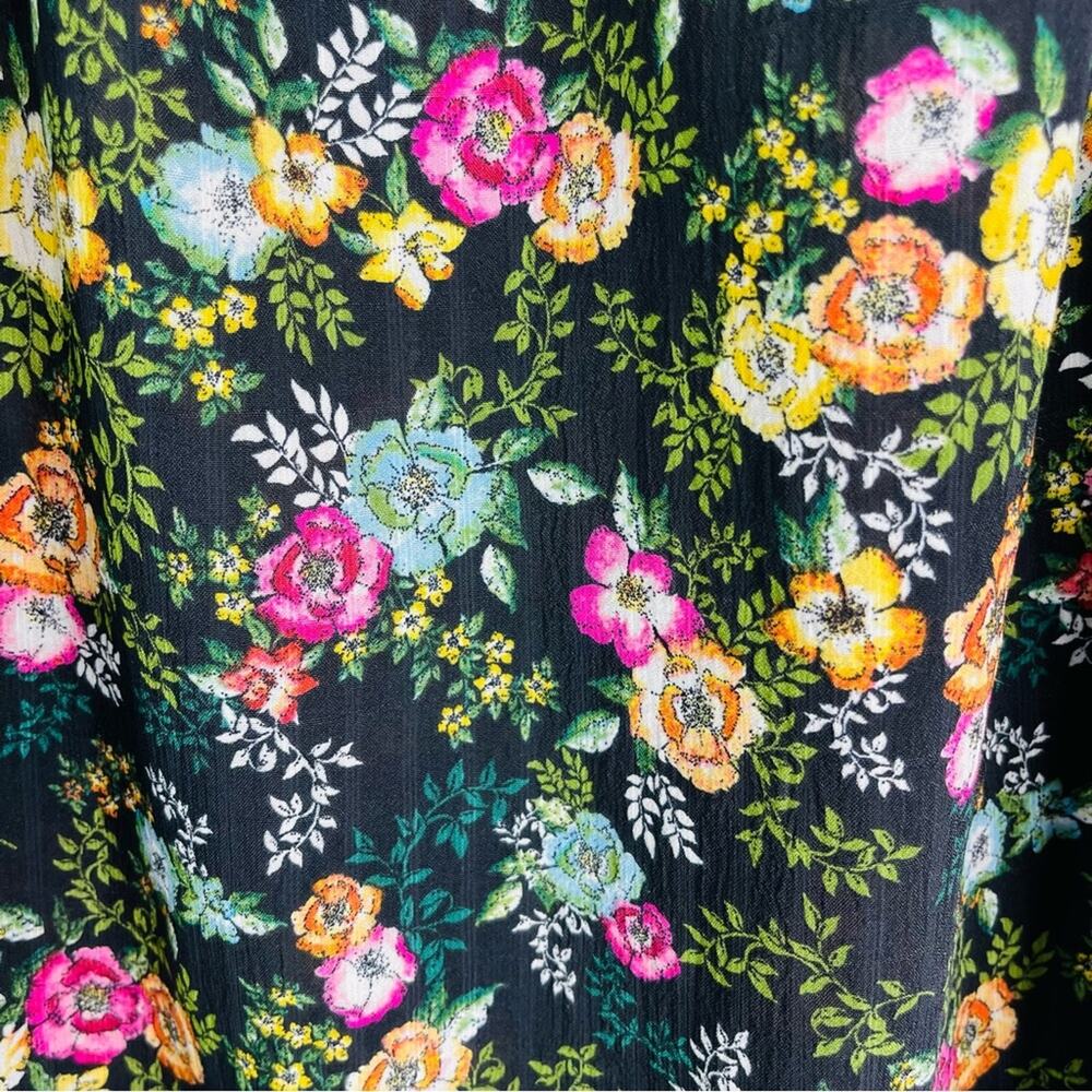 Rose & Olive black yellow pink floral boho popover pleated top large - Picture 4 of 8